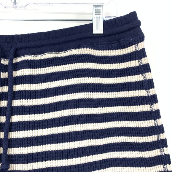 J.Crew Waffle Knit Lounge Set Sweatshirt + Short Womens M Blue Cream Stripe NEW - Picture 4 of 15